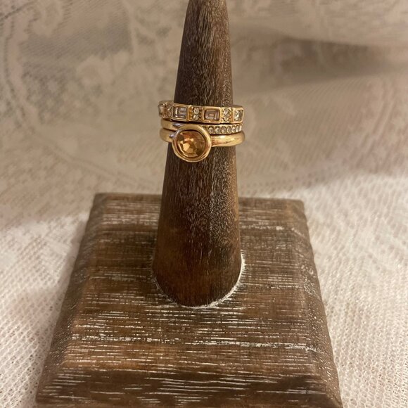Golden Citrine & Crystal Stacking Ring Set – Vintage Glam Size 6 - Picture 2 of 3